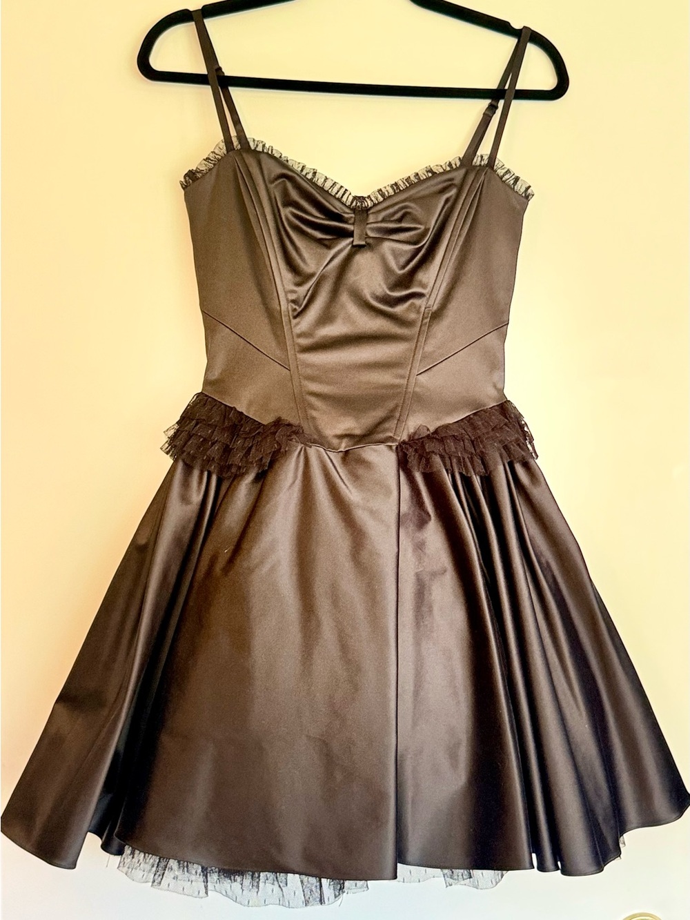 Betsey Johnson gothic satin black lace-up mini dress